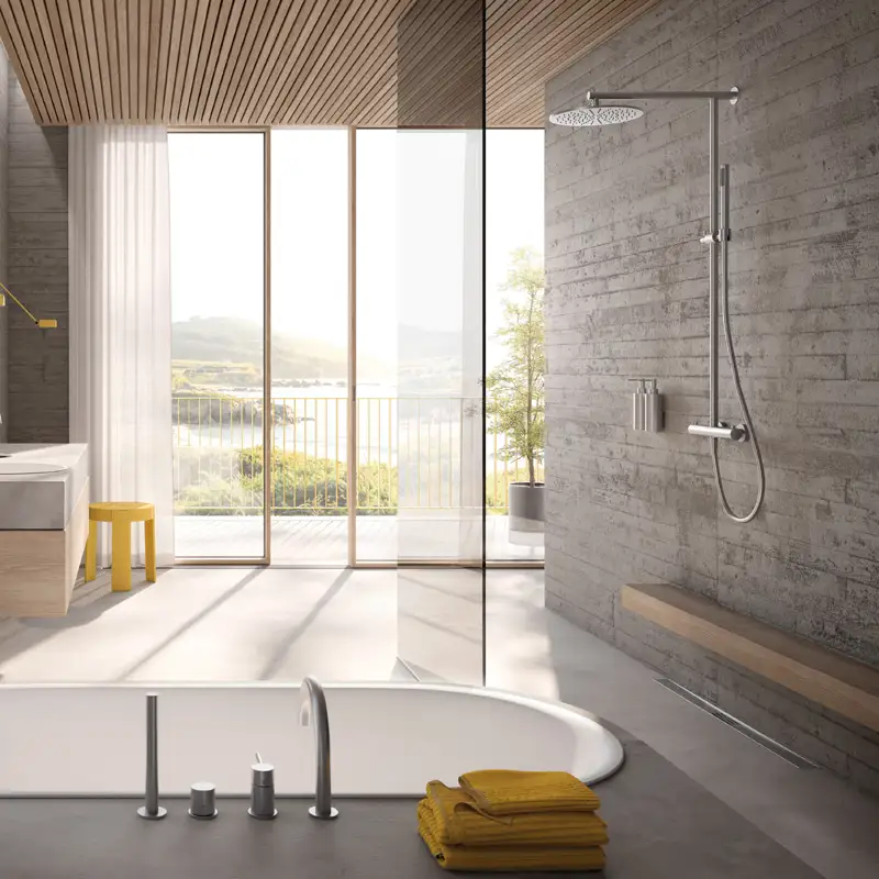 Herzbach Living Spa iX Edelstahl Duschsystem | Regenbrause Ø 200 mm | Stabhandbrause