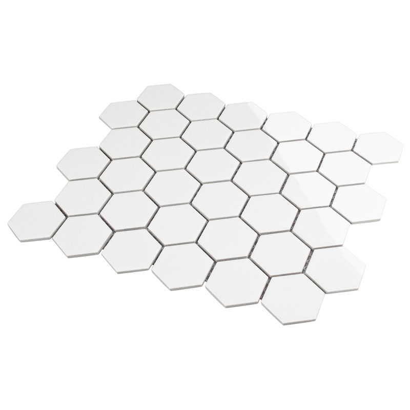 Hexagon Sechseck Mosaikfliesen 5,1 x 5,9 cm Weiß Glänzend