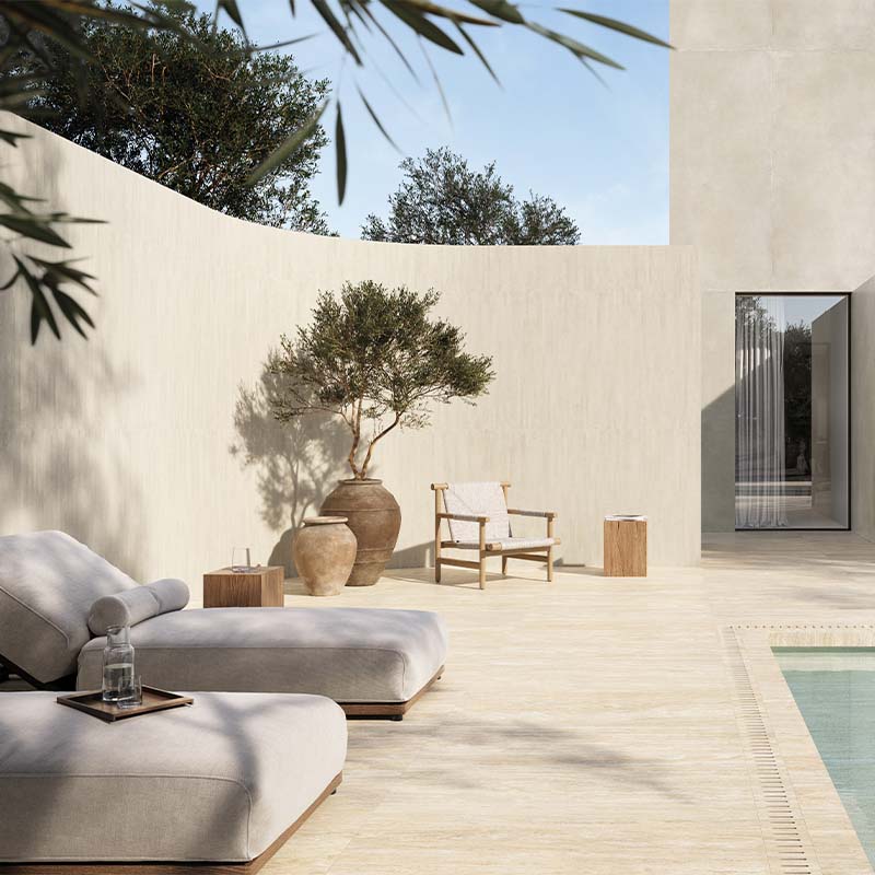 Travertin Optik Terrassenplatte Beige Vein Cut 60 x 120 cm