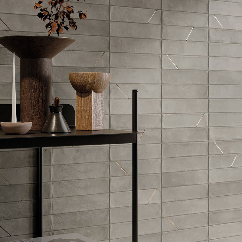 Dekorfliese Cruda Brick Geo Oro Grigio 4,8 x 20 cm