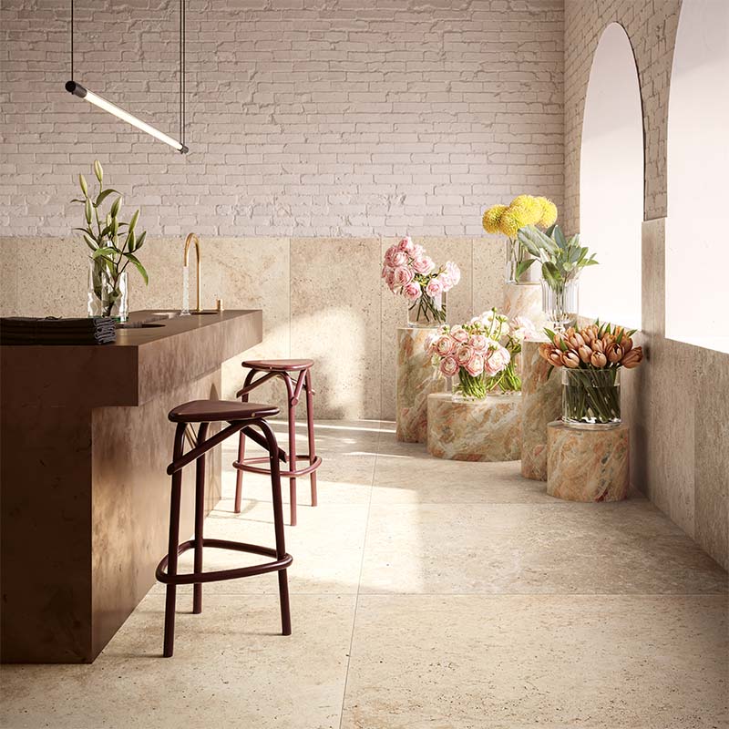 Travertin Fliese In Falda Marmo Primavera 60 x 120 cm