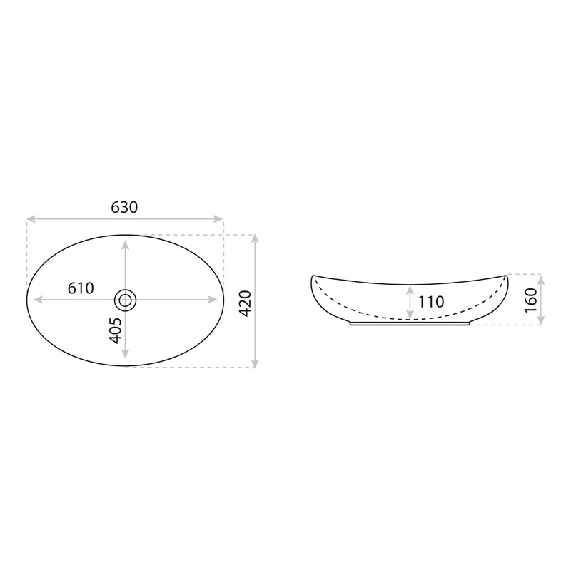 SlimThin Ovale Aufsatzbecken 63 x 42 x 16 cm