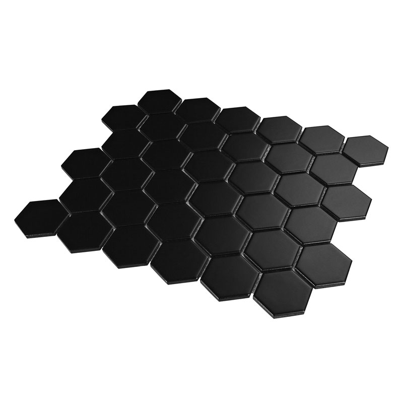 Hexagon Sechseck Mosaikfliesen 5,1 x 5,9 cm Schwarz Matt