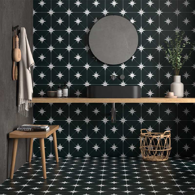 Casa Collection Ponent Black 22,3 x 22,3 cm Jugendstil Fliese