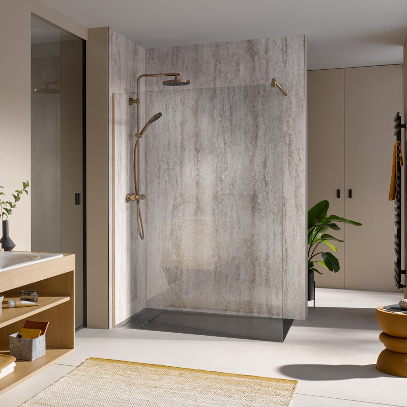 HSK RenoDeco Duschrückwand Naturstein,Travertin-Taupe