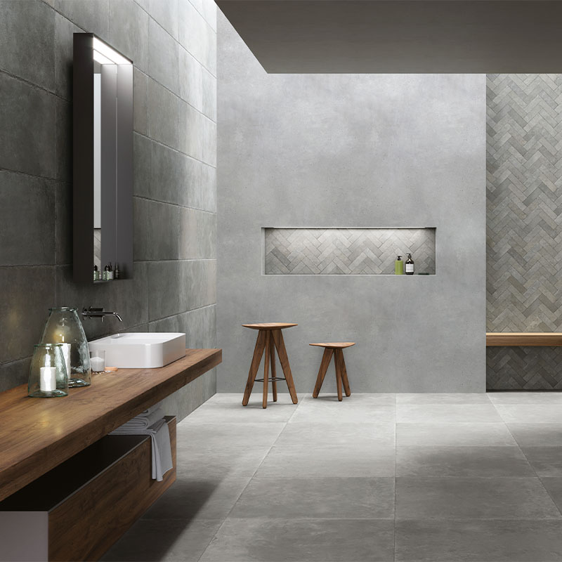 Steinoptik Bodenfliese Castelli Cenere 40 x 80 cm