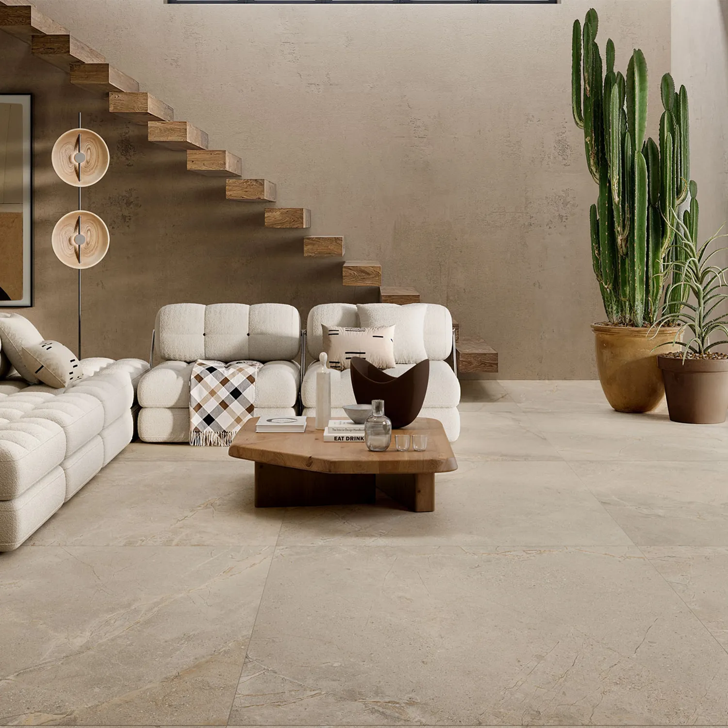 Steinoptik Fliese Crust Beige 120 x 120 cm