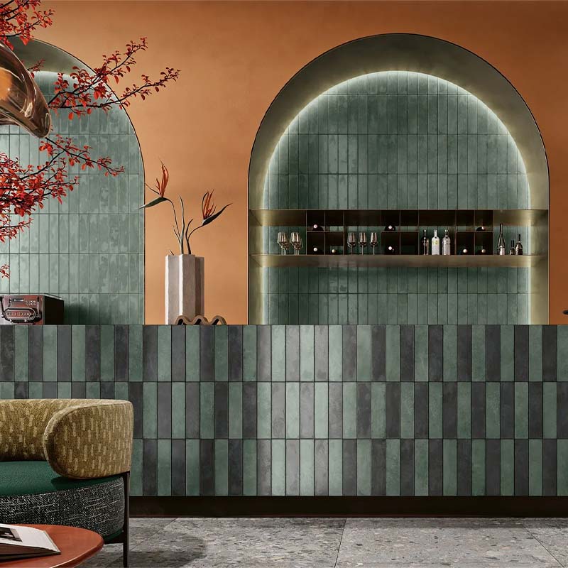 Landhaus Retro Wandfliese Brick Green Matte 7,2 x 29 cm