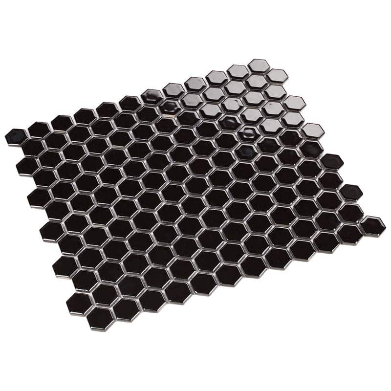 Hexagon Sechseck Mosaik Fliesen 2,3 x 2,3 cm Schwarz