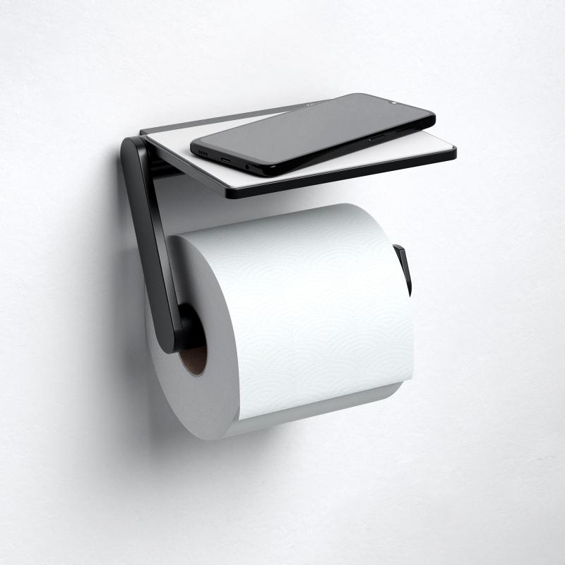 Keuco Plan Black Selection Toilettenpapierhalter mit Ablage