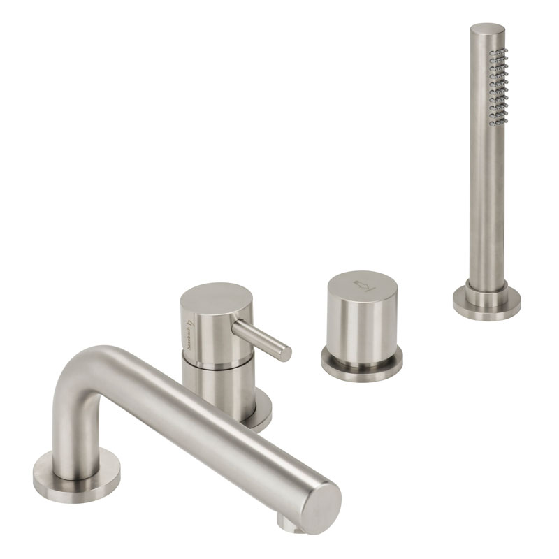 Herzbach Design iX Vierloch Wannenarmatur für Fliesenrandmontage, Edelstahl