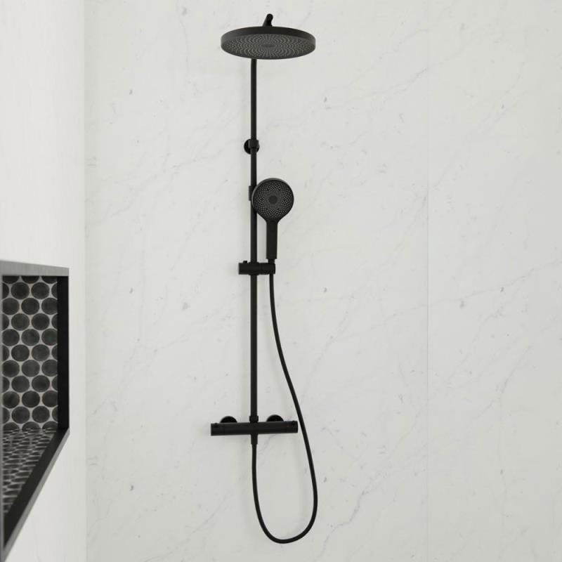 Design Duschsystem Duschsäule Schwarz Matt mit Thermostat