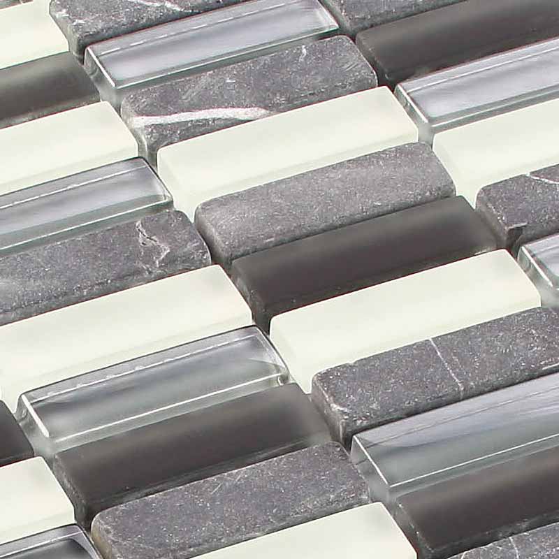 Glasmosaik Glass-Stone Grau-Mix 15 x 50 mm