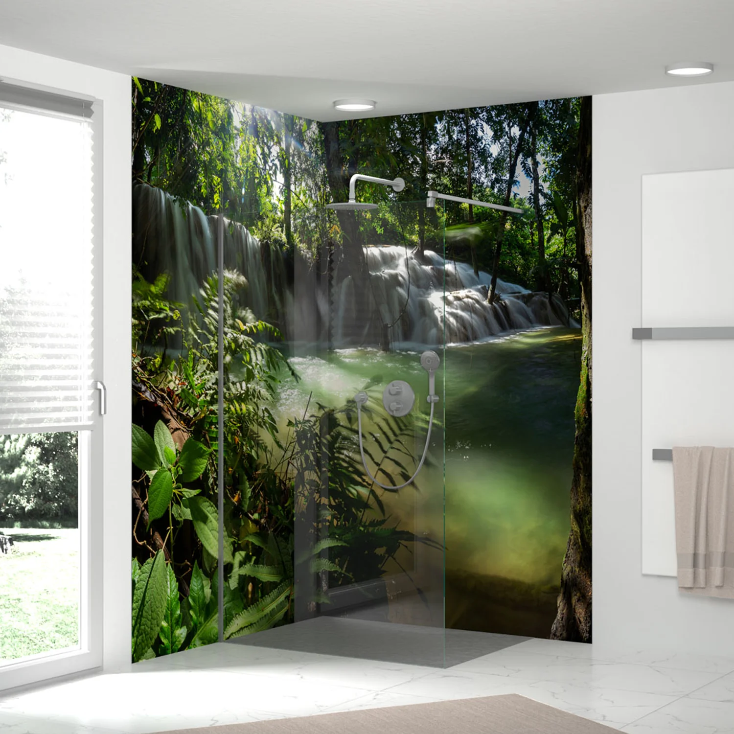 HSK RenoDeco Fotodruck Duschrückwand Farn am Wasserfall 49