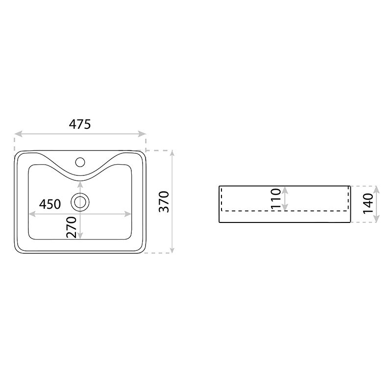 SlimThin Tap Square Aufsatzbecken 47 x 37 x 14 cm