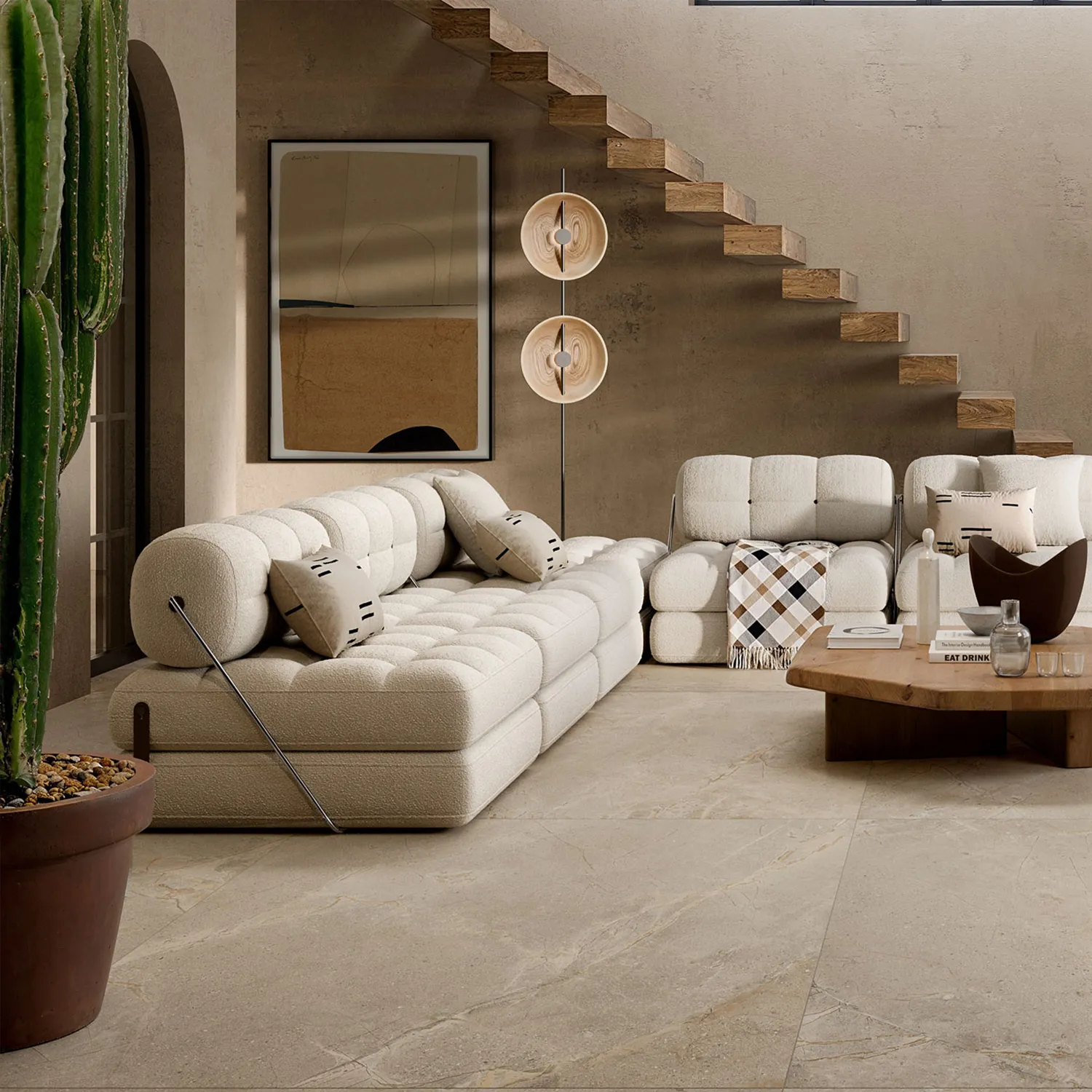 Steinoptik Fliese Crust Beige 120 x 120 cm