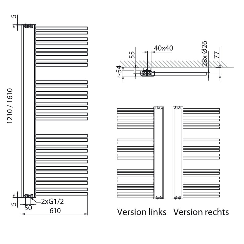 HSK Softcube Plus Badheizkörper 61 X 161 cm Rechts