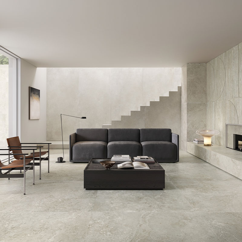 Travertin Optik Fliese Grigio Cross Cut 120 x 120 cm