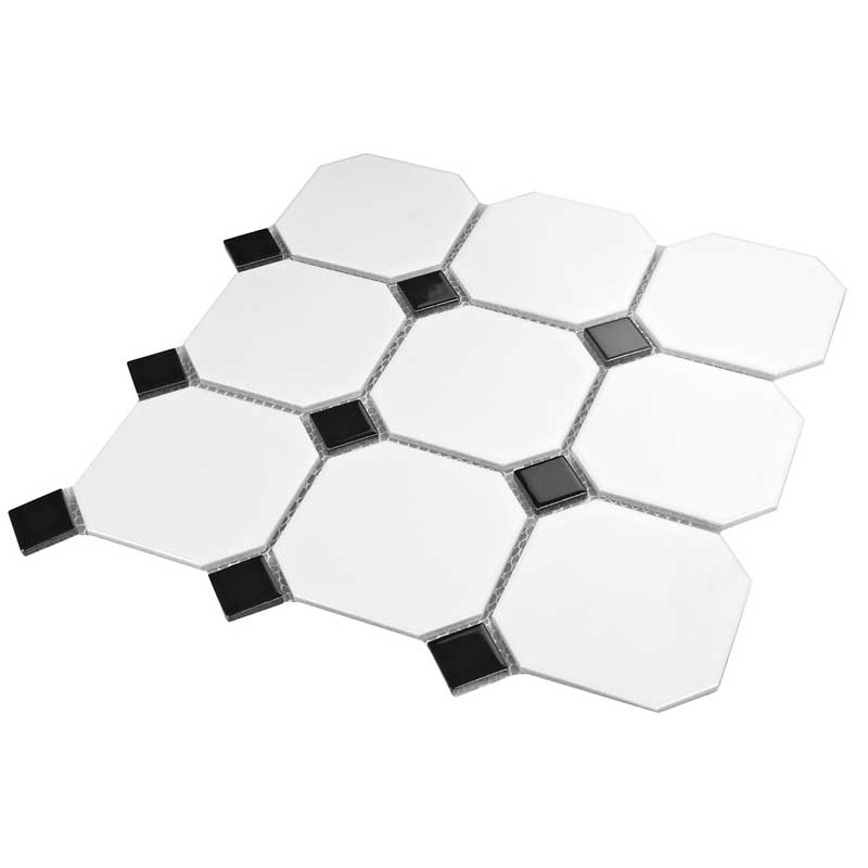 Octagon Achteck Mosaikfliesen 9,7 x 9,7 cm Weiß Schwarz