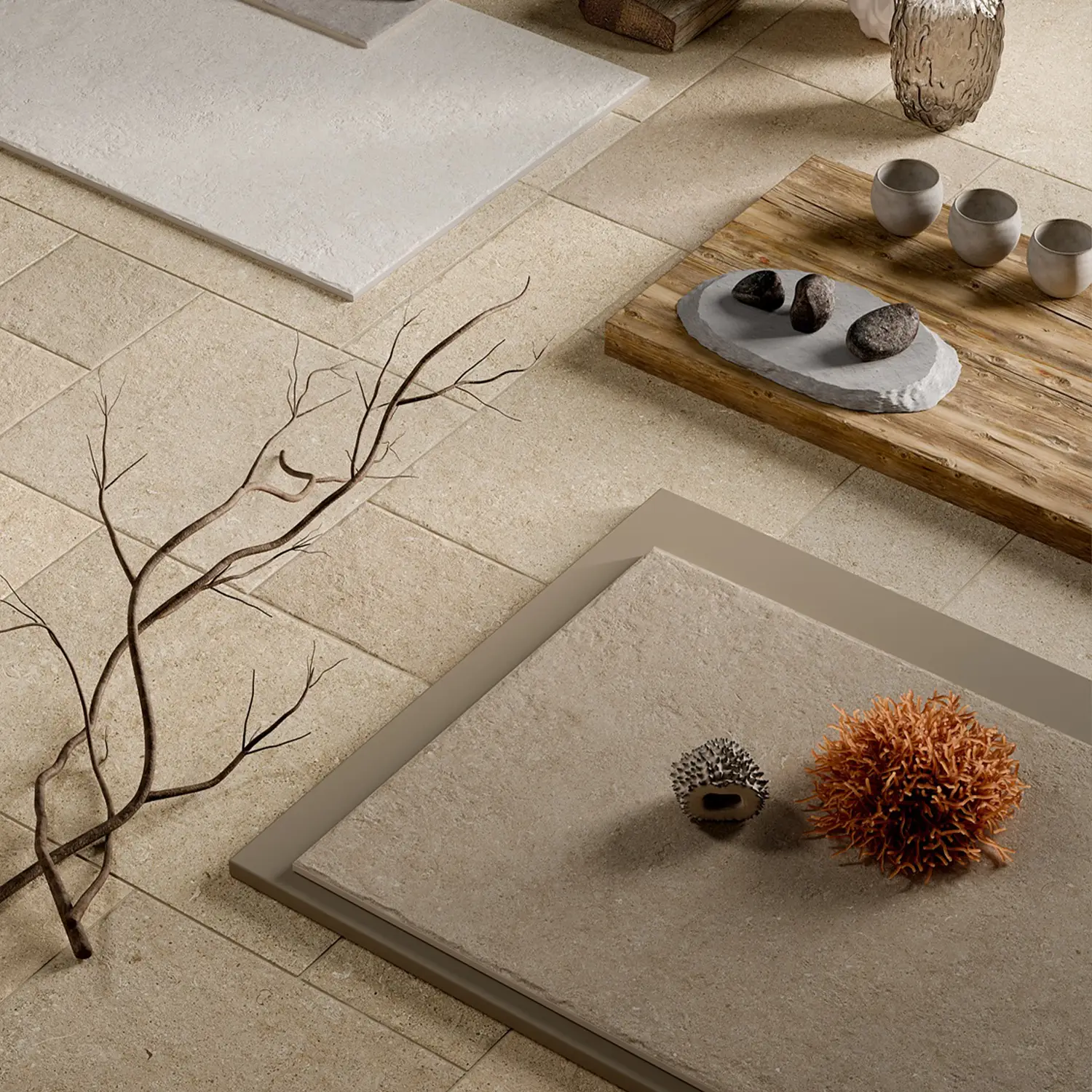 Steinoptik Fliese Sedimenti White Tumbled 60 x 120 cm
