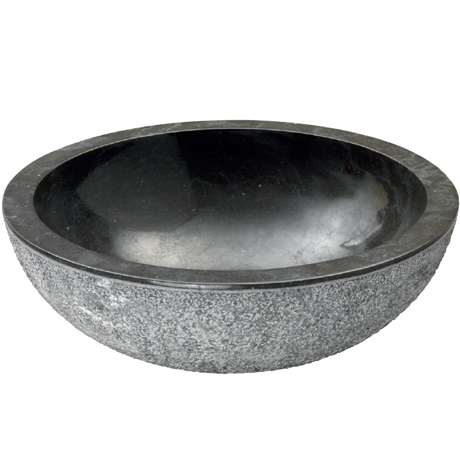 Naturstein Aufsatzbecken Halbkugel Schwarz 45 cm Außen Matt