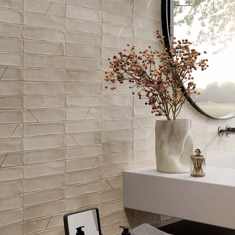 Dekorfliese Cruda Brick Geo Oro Tortora 4,8 x 20 cm
