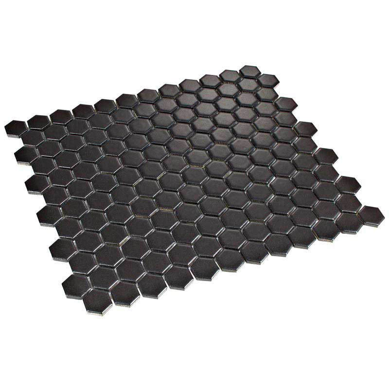 Hexagon Sechseck Mosaik Fliesen 2,3 x 2,3 cm Schwarz Matt