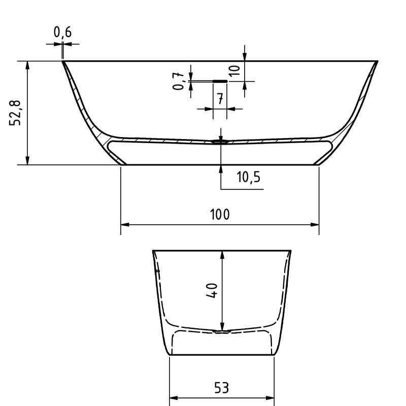 cenotes cova freistehende Badewanne 160 x 70 cm Weiß Matt CN85200000